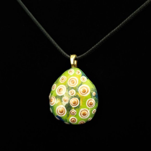 Hand Painted Dot Art Pendant, Lemon Lime Mod Pendant - Picture 2 of 14